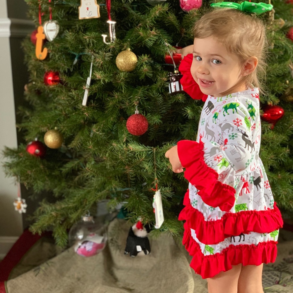 Reindeer Holiday Dress With Ruffles